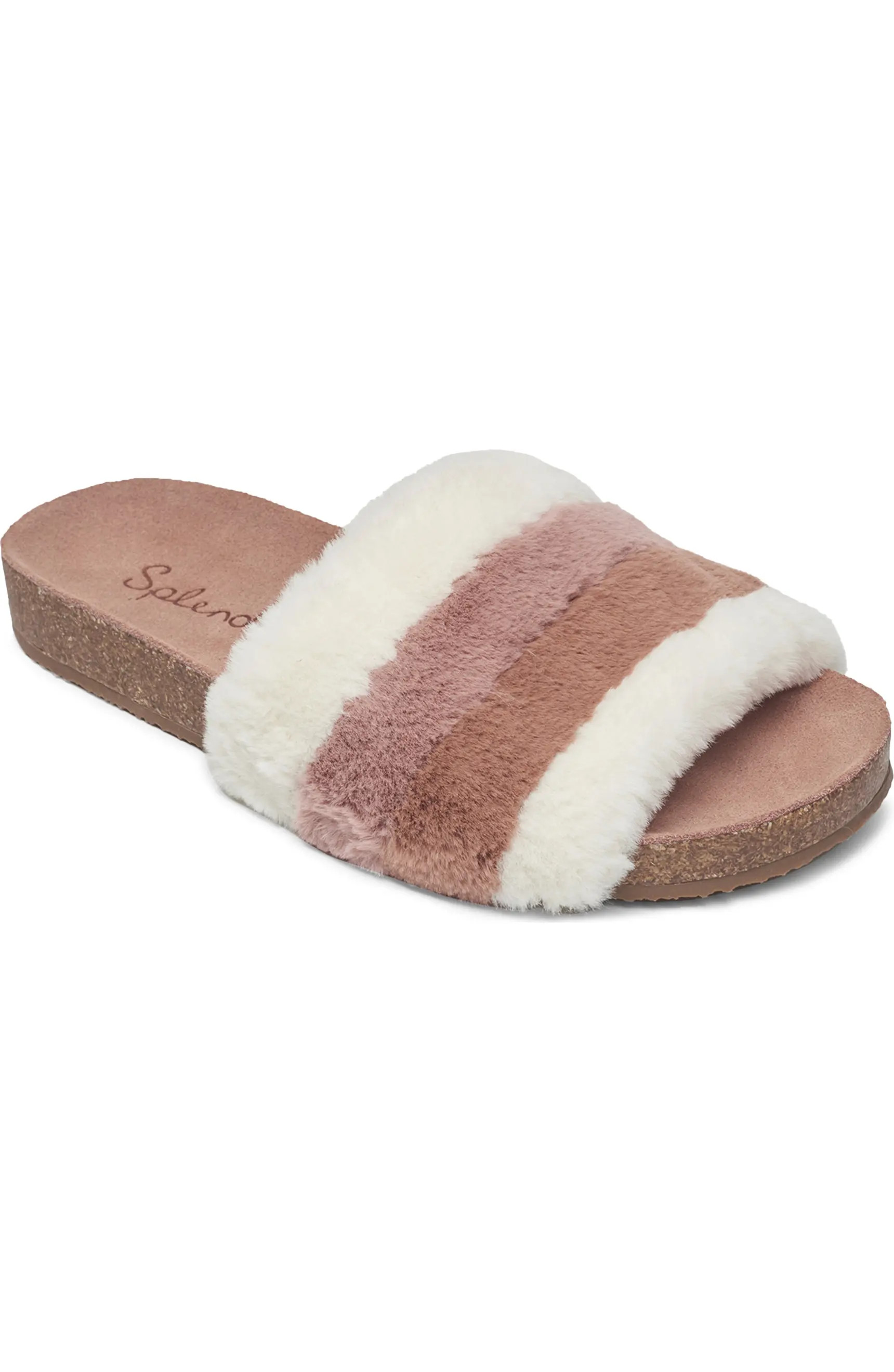 Robin Stripe Faux Fur Slide Sandal (Women) | Nordstrom