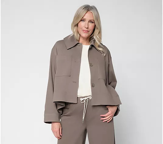 Carla Rockmore Collection Hi-Lo Downtown Knit Denim Swing Jacket - QVC.com | QVC