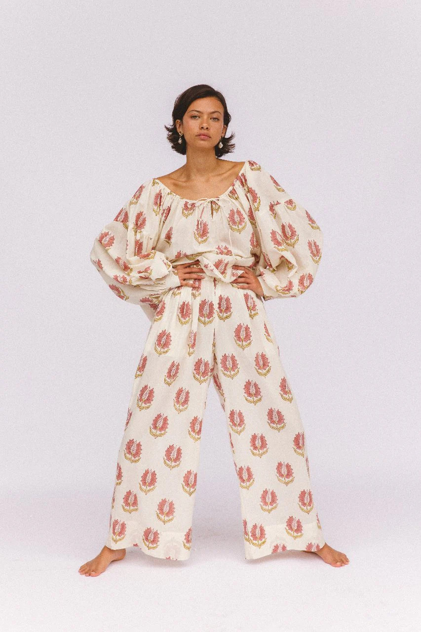 Ria Pants ~ Strawberry Cream | Artisan Cotton Pants, Made Ethically | Daughters of India