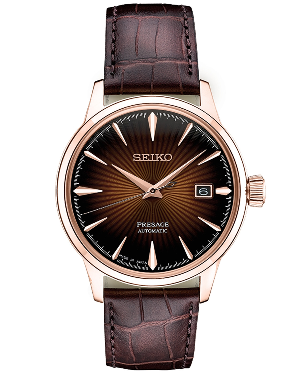 Seiko Men's Automatic Presage Brown Leather Strap Watch 40.5mm | Macy's