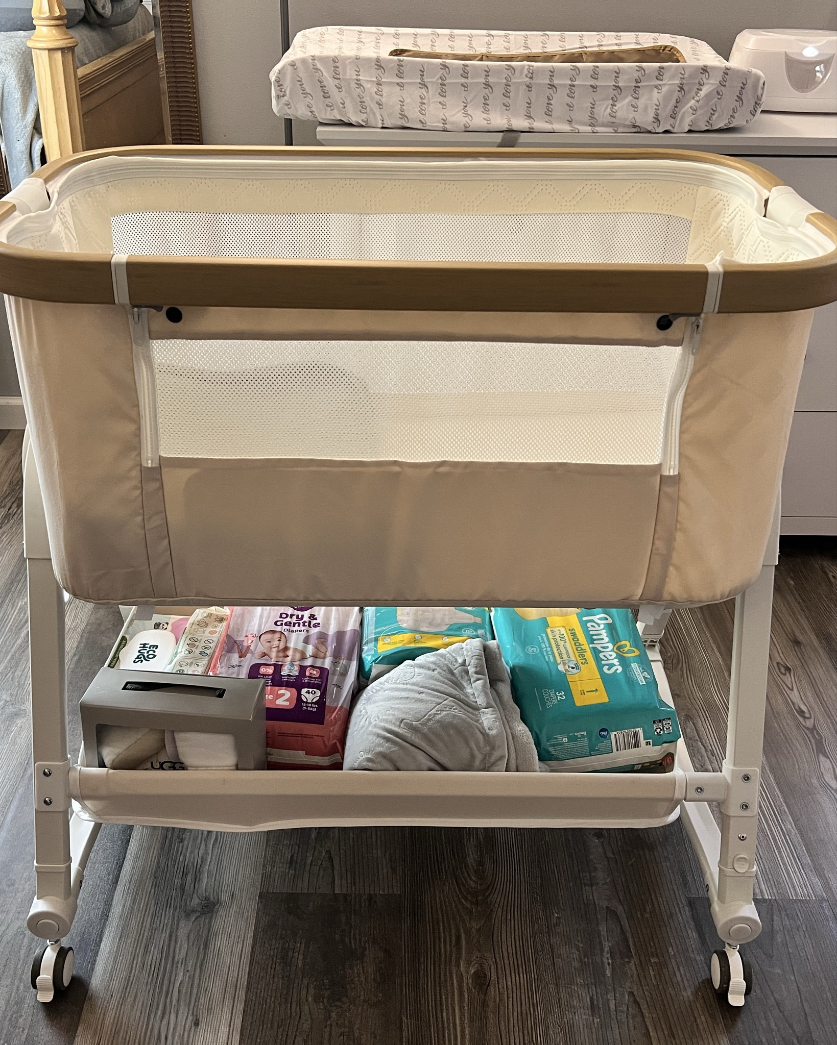 4 in 1 Baby Bassinet, Bassinet Bedside Sleeper with Wheels and Storage Basket, Adjustable 7 Heights Bedside Sleeper with Mosquito Net, Breathable Mesh Rocking Bassinet for Baby/Newborn

#LTKBaby #LTKSaleAlert #LTKTravel