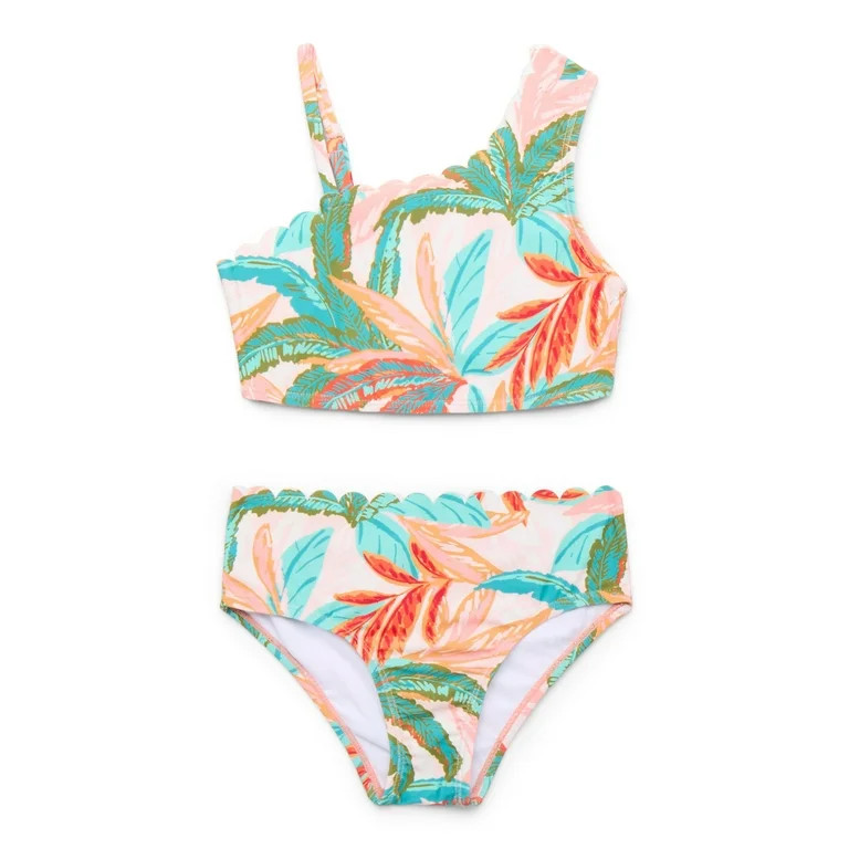 Jessica Simpson Girls Asymmetric Scalloped Swimsuit Set, 2-Piece, Sizes XS-XL | Walmart (US)