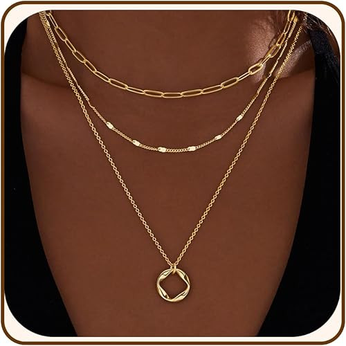 Amazon.com: Layered Gold Necklaces for Women,14k Gold Plated Dainty Stackable Choker Necklaces fo... | Amazon (US)