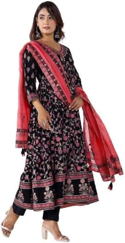 TARA C TARA 3Pc Gathered Kurta With Pant & Doriya Dupatta, Indian Embroidered/Solid/Printed Dresses  | Amazon (US)