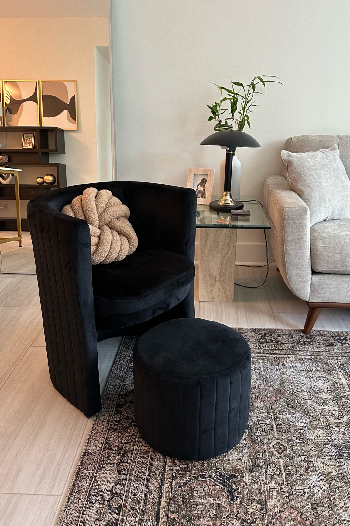 Accent chair w/ ottoman 

I got this off of Facebook market place but found similar ones and linked it! 