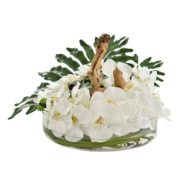 Phylo Leaves and Driftwood Orchids Centerpiece in Vase | Wayfair North America