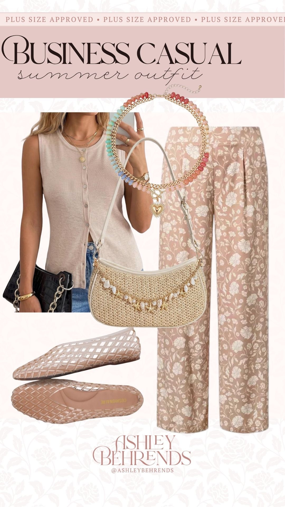 Business casual does NOT mean boring, and this summer look is proof. The soft neutral color combo is gorgeous and the whole look is plus size approved. I love that. This can be paired with an open cardigan for happy hour during cooler evenings, and is still office appropriate! 
Business casual outfit inspo

#LTKPlusSize #LTKSeasonal #LTKWorkwear