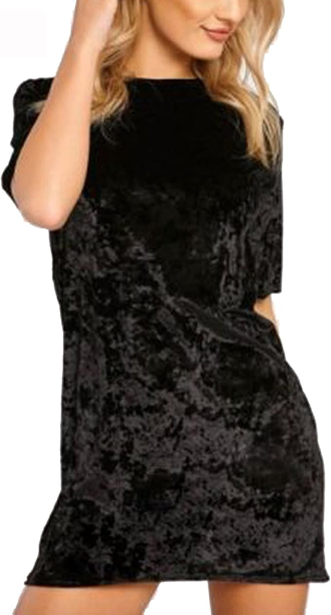 R.Vivimos Women's Summer Short Sleeve Crushed Velvet Mini Short Dresses | Amazon (US)