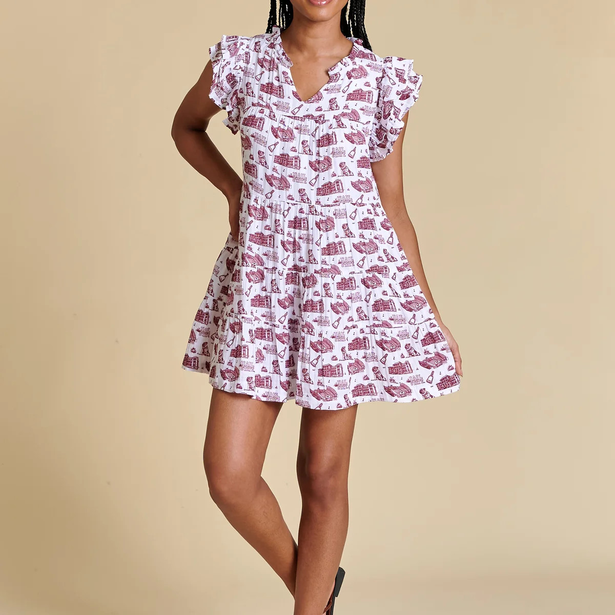 Game Day Team Toile Flutter Sleeve Dress | Stewart Simmons