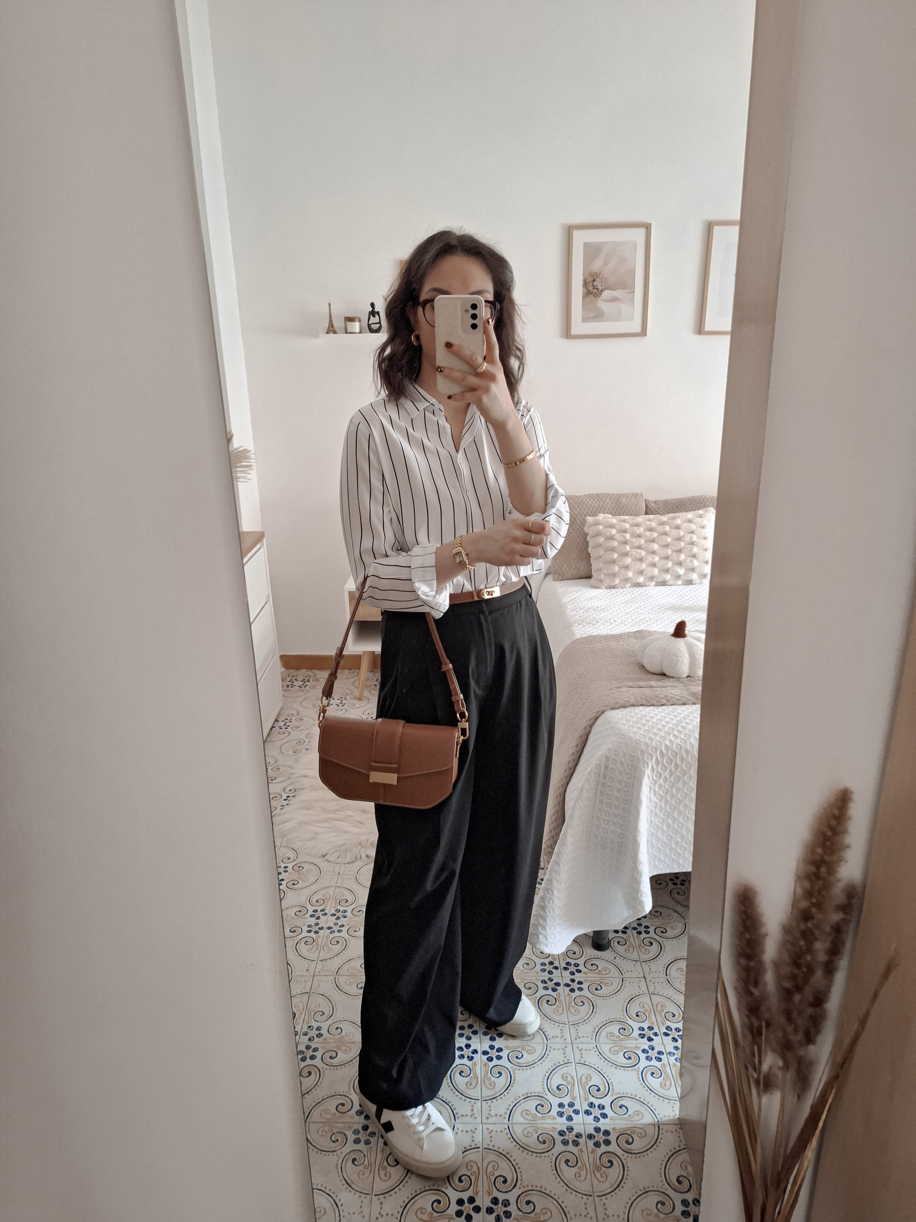 Classic workwear look ☕️🖤

- Striped shirt & bag are from zara since I can't link them I've linked similar options from h&m 🫶🏻
- Wide leg pants fit tts I'm wearing size 10
- Veja sneakers runs tts

fashion inspo, casual outfit, casual chic outfit, chic outfit, classic outfit, workwear ootd, workwear outfit, striped shirt, white shirt, black pants, wide leg pants, brown belt, veja campo, veja sneakers, white sneakers, brown bag, tan bag, shoulder bag, style inspo, women fashion

#LTKFindsUnder50 #LTKStyleTip #LTKWorkwear