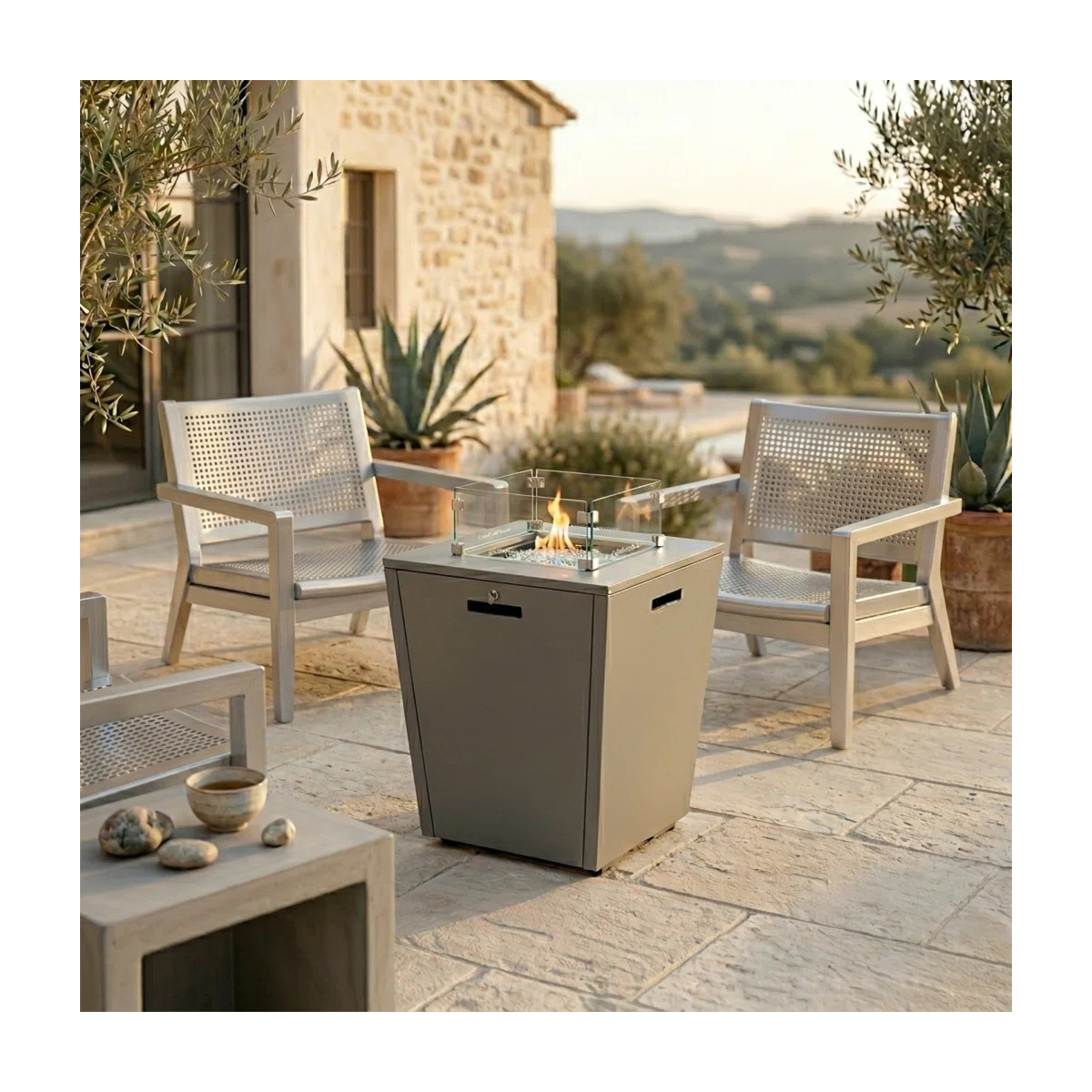 Chelsea 32.44" H x 21.65" W Propane Outdoor Fire Pit Table in Aluminum with Lid, Wind Guard, and ... | Wayfair North America