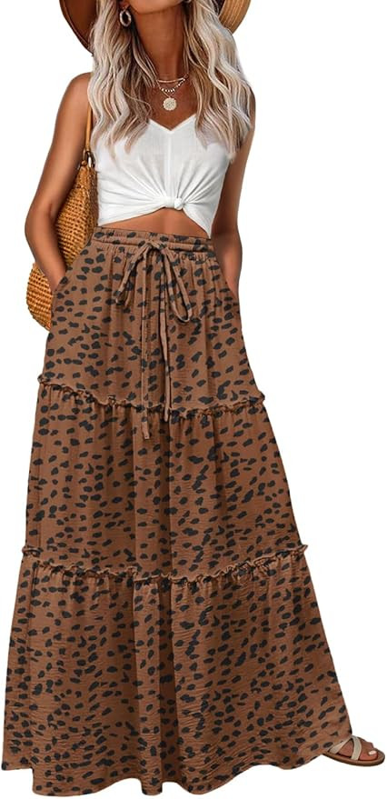 Womens Casual Boho High Waisted Flowy Maxi Skirts Tiered Floral Long Skirts with Pockets for Summ... | Amazon (US)