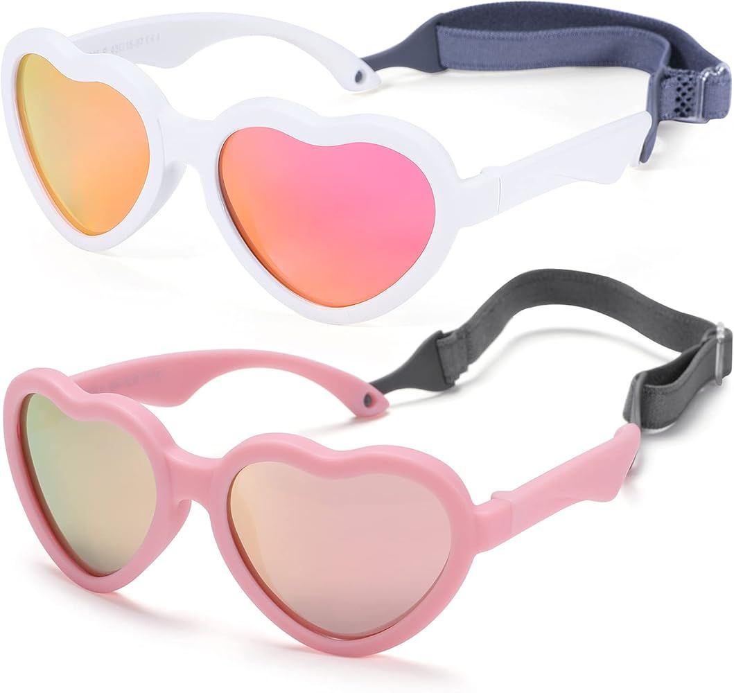 Flexible Heart Shaped Baby Polarized Sunglasses with Strap Adjustable Toddler & Infant Age 0-24 M... | Amazon (US)