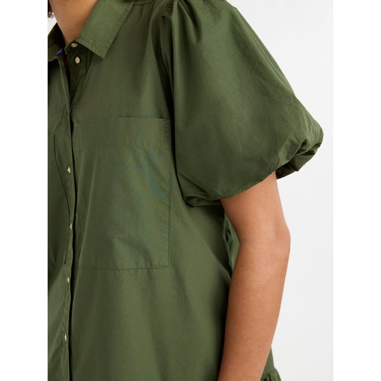 Free Assembly Women’s and Women's Plus Cotton Ruffle Mini Dress with Puff Sleeves, Sizes XS-4X | Walmart (US)