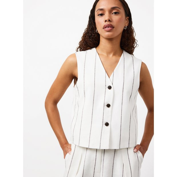 White Stripe Linen Blend Co-ord Waistcoat 14 | Tu Clothing