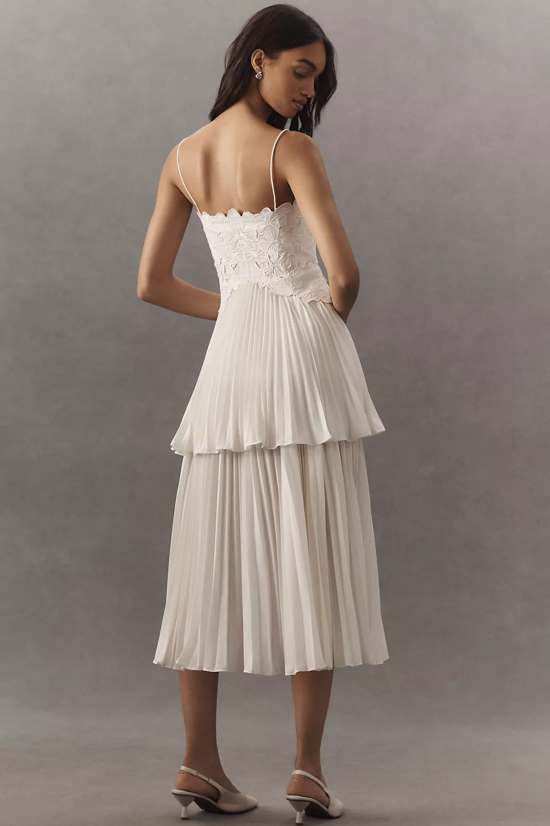 AMUR Esme Laser-Cut Floral Tiered Midi Dress | Anthropologie (US)