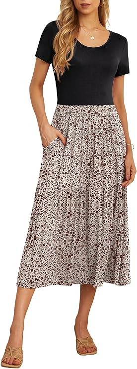 GRECERELLE Women's Summer Casual Short Sleeve Crewneck Tiered Flowy Maxi Long Dress with Pockets ... | Amazon (US)