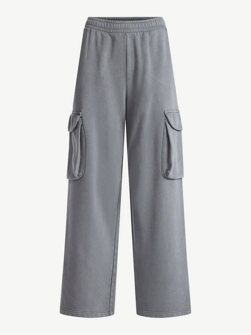 Scoop Women’s Mineral Washed Wide Leg Cargo Sweatpants, Sizes XS-XXL | Walmart (US)