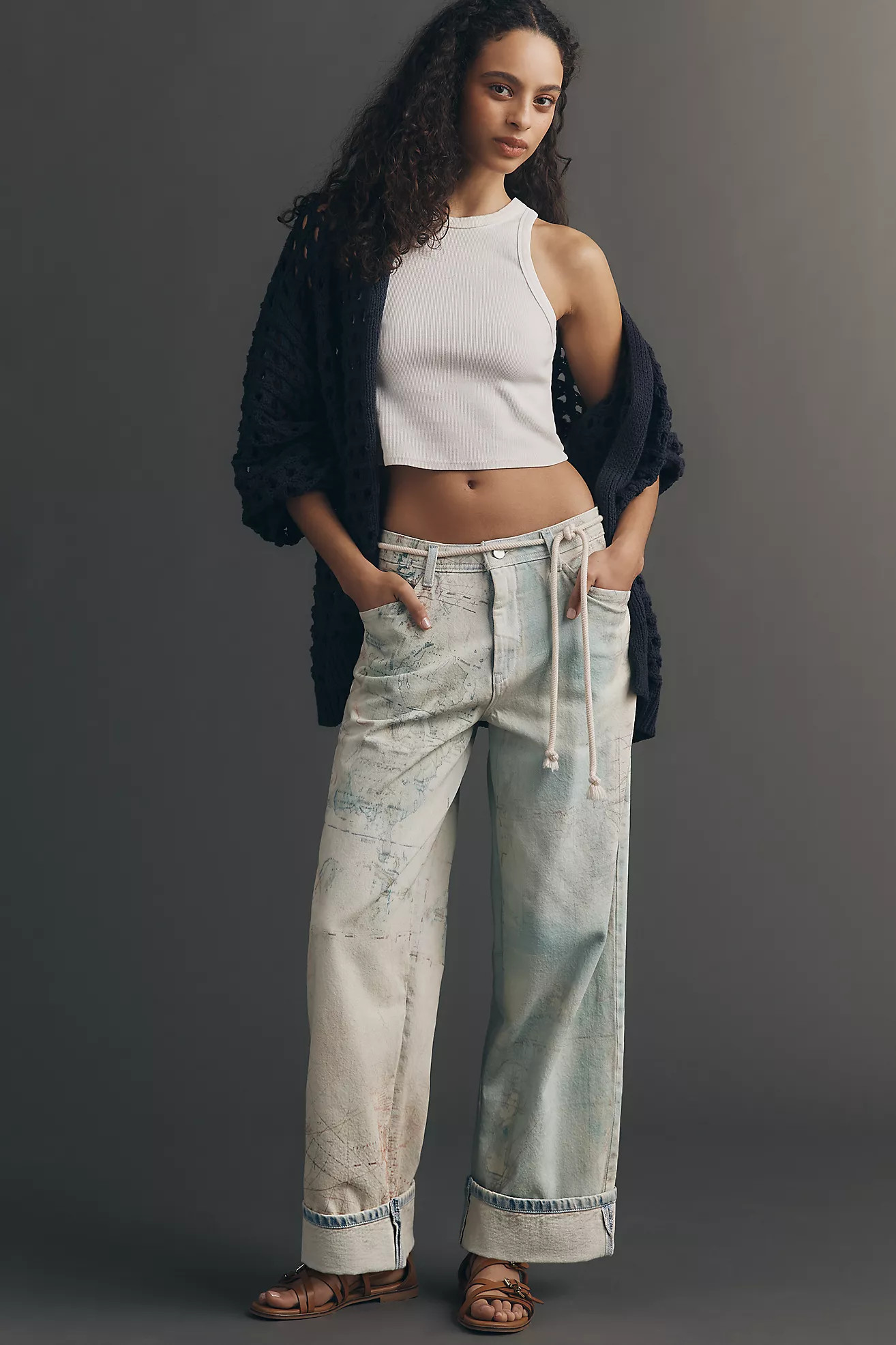 Pilcro High-Rise Slouch Wide-Leg Map Pattern Jeans | Anthropologie (US)