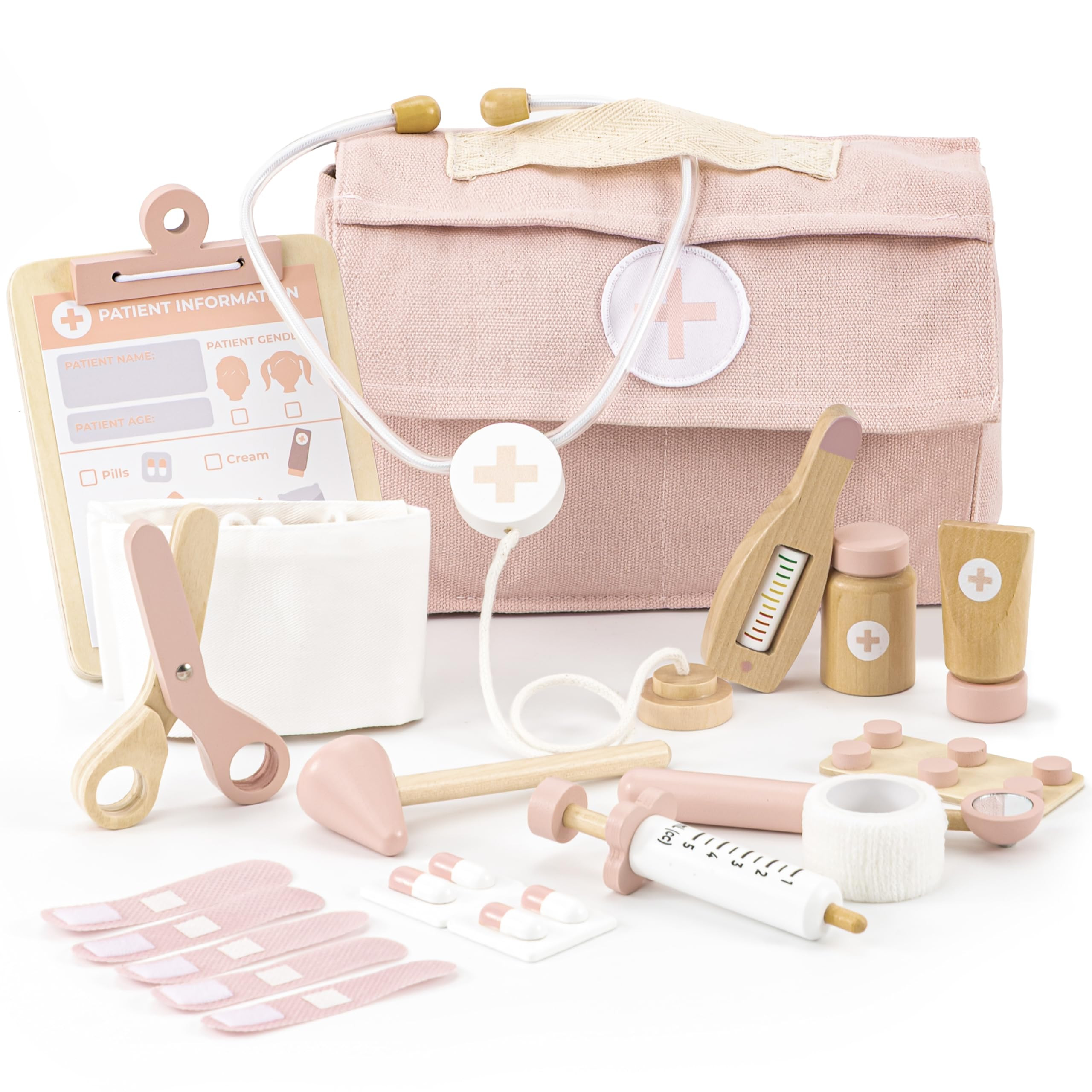 Wooden Doctor Play Set for Toddlers - A Complete Durable Pretend Play Medical Kit for Kids 3-5 wi... | Amazon (US)