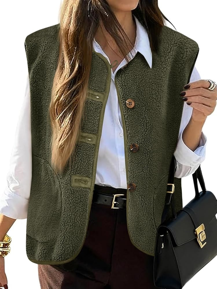 Tanakneo Womens Fuzzy Fleece Vest Sleeveless Button Down Fall Sherpa Jacket Winter Warm Old Money... | Amazon (US)