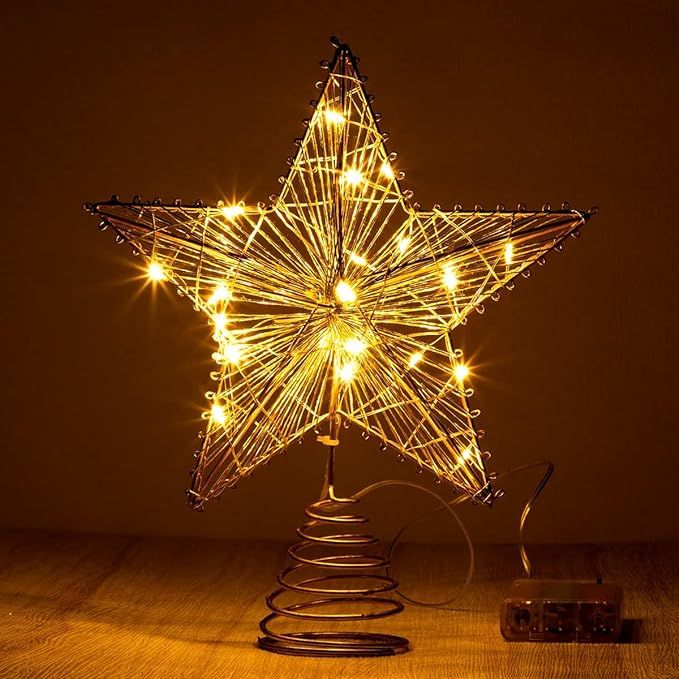 Joiedomi Christmas Tree Toppers, Gold Star Tree Topper Lighted with Warm White LED Lights for Xma... | Amazon (US)