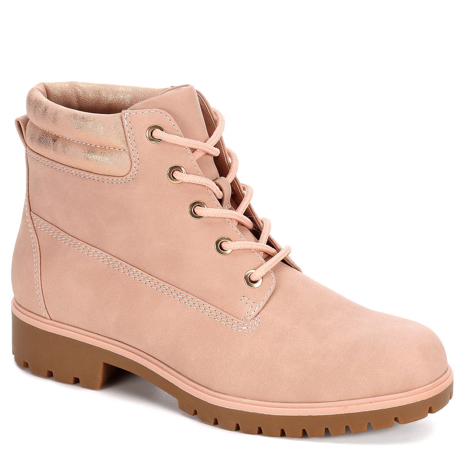 Limelight Womens Brett Faux Leather Lace Up Boot Shoes, Pale Pink, US 5 | Walmart (US)