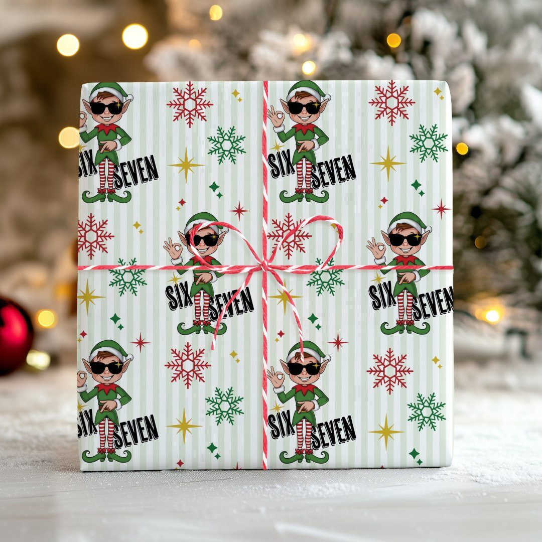 Funny Six Seven 67 Meme Xmas Elf Holiday Humor Wrapping Paper | Zazzle | Zazzle