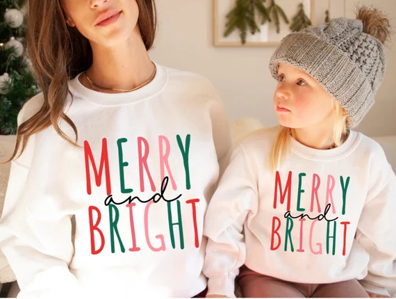 Family Sweatshirt  Merry and Bright Sweathsirt  Christmas - Etsy | Etsy (US)