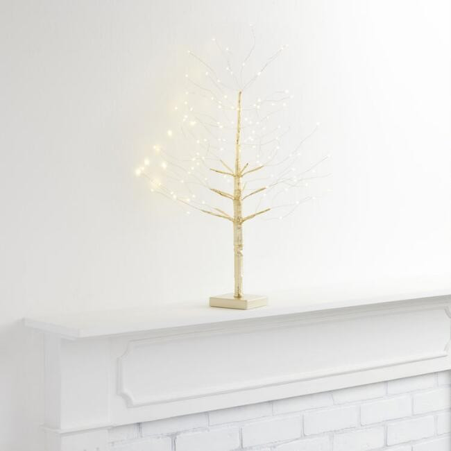Gold Wispy Branched Micro LED Battery Operated Tree Decor | World Market