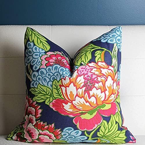 Chinoiserie Peony Navy Pink High End - Throw Pillow Covers Handmade Comfortable Cotton and Linen ... | Amazon (US)