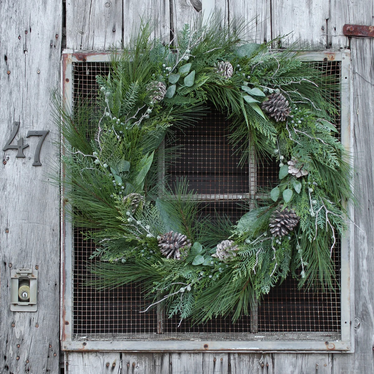 Natural Touch Pine & Eucalyptus Winter Foliage Branches Pinecone Holiday Christmas Wreath | Darby Creek Trading