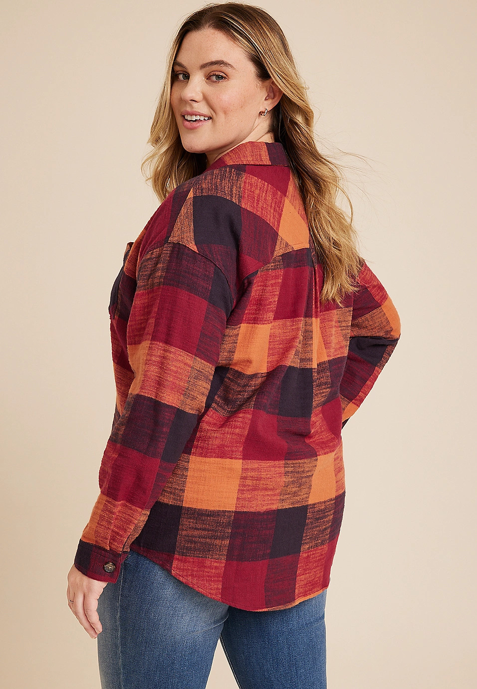 Plus Size Cabin Plaid Boyfriend Tunic Shirt | Maurices