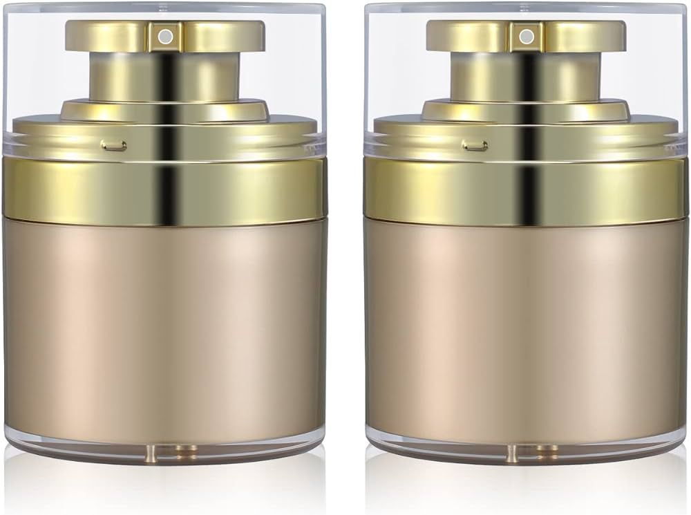 UMETASS 2-pcs 1.7oz Airless Pump Jar, Refillable Cream Jar Vacuum Bottle Travel Size Empty Contai... | Amazon (US)