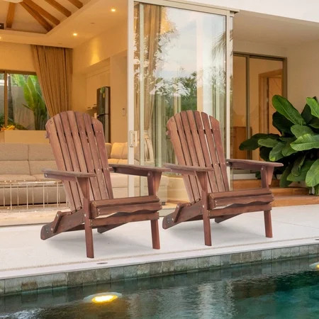 JXXRZ Wooden Folding Adirondack Chairs – Solid Cedar Outdoor Patio Garden Lounge,Caramel (Set of 2) | Walmart (US)