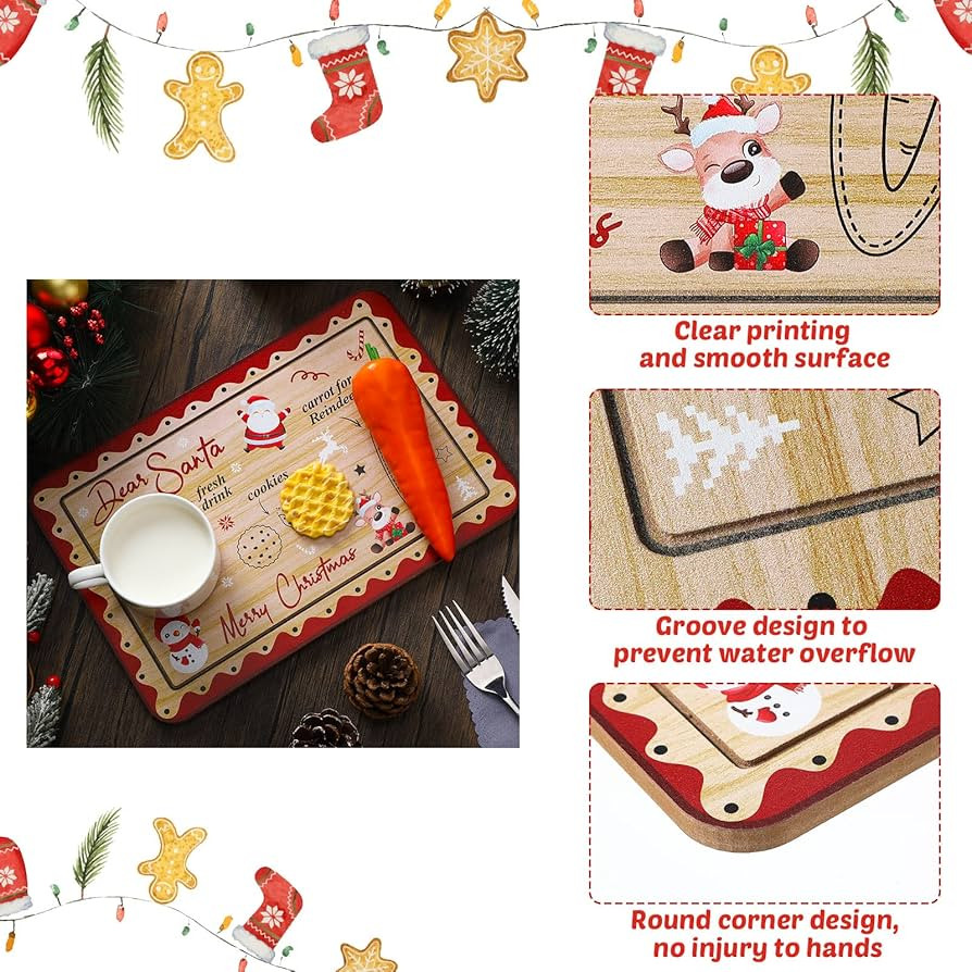 Chic Rectangular Wooden Santa Tray - Christmas Cookies Plate & Treat Platter Mat for Kids | Amazon (US)