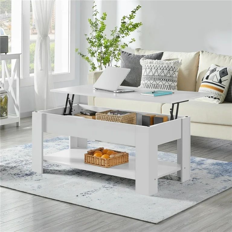 SMILE MART Modern 47.5" Wood Lift Top Coffee Table with Lower Shelf, White | Walmart (US)