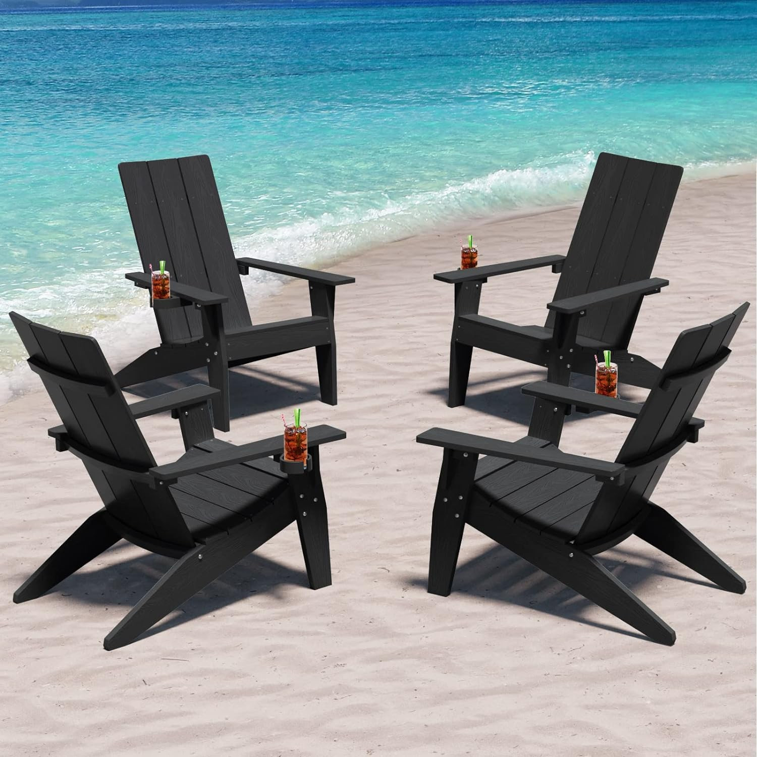 MXIMU Modern Adirondack Chairs Set of 4 Weather Resistant with Cup Holder Oversize Plastic Fire P... | Amazon (US)