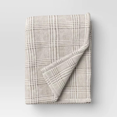 Oversized Printed Glen Plaid Primalush Throw Blanket Gray/Ivory - Threshold™ | Target