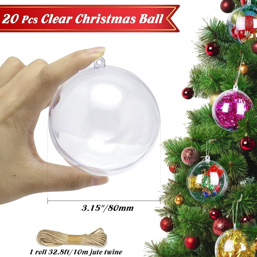 20 Pcs Clear Christmas Ornaments Plastic Fillable Christmas Ball Ornaments DIY Crafts for Christm... | Amazon (US)