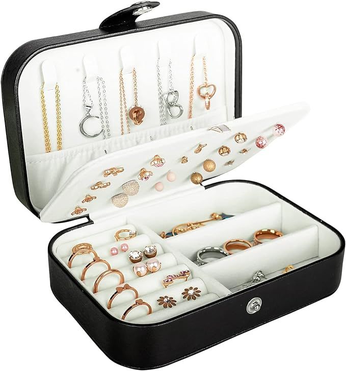 Travel Jewelry Box, PU Leather Small Jewelry Organizer for Women Girls, Double Layer Portable Min... | Amazon (US)