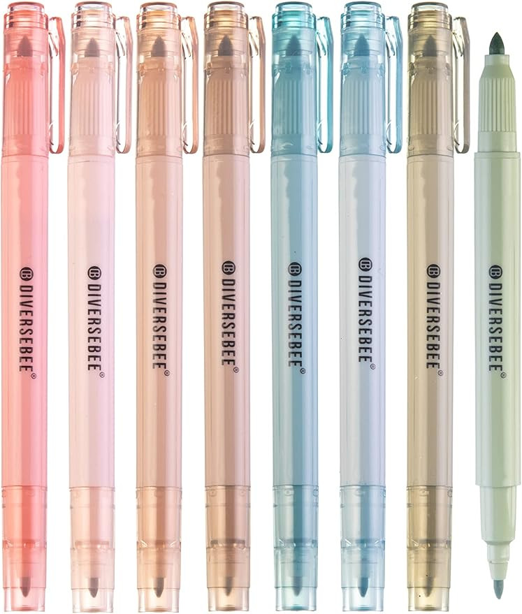DIVERSEBEE Dual Tip Bible Highlighters and Pens No Bleed, 8 Pack Assorted Colors Quick Dry Highli... | Amazon (US)
