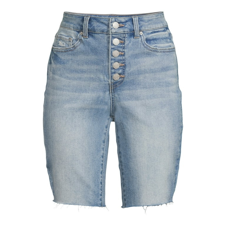 Time and Tru Women's High Rise Button Fly Denim Bermuda Short | Walmart (US)