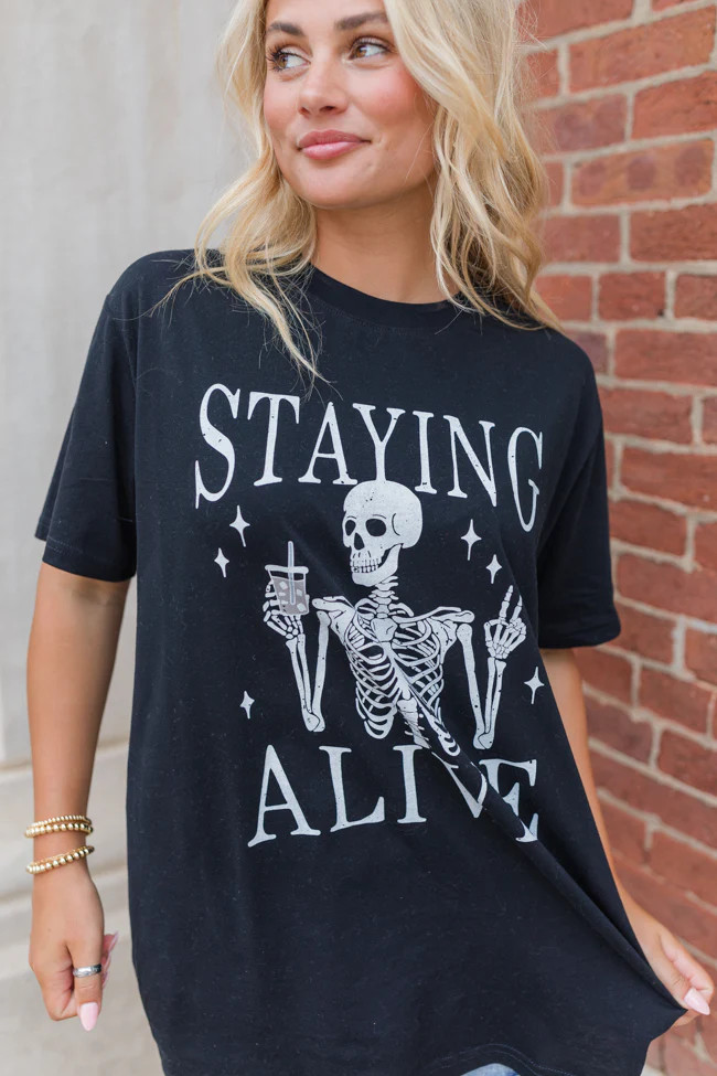 Staying Alive Black Oversized Graphic Tee | Pink Lily