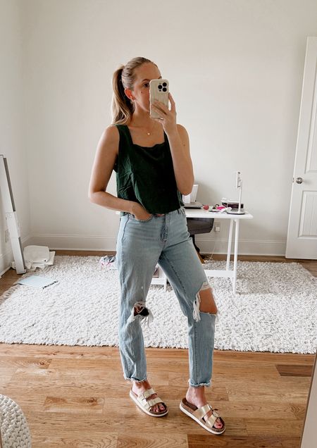 Spring mom outfit ripped jeans cropped linen top styled by BarbiGia. Target jeans. Footbed 2 band slide sandals. Linen shorts set Amazon outfit 



#LTKfindsunder50 #LTKxTarget #LTKstyletip