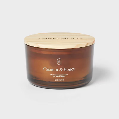3-Wick Amber Glass Wooden Wick Coconut and Honey Jar Candle 13oz - Threshold™ | Target