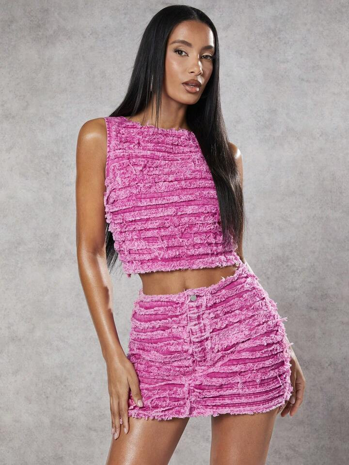 SHEIN BAE The Hottest Distressed Micro Mini Skirt - Pink&High Waist Denim Skirt&Spring Outfits&Fe... | SHEIN