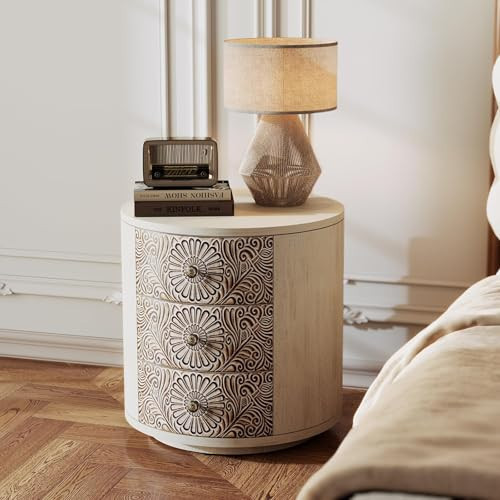 SUNBURY End Table Living Room Small Side Table w 3 Drawers, Vintage Bedside Table, Elegant Nightstand Small Dresser for Bedroom, Lightweight MDF Accent Table (Floral Texture) | Amazon (US)