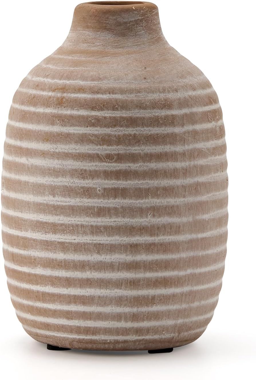 SIDUCAL Ceramic Rustic Farmhouse Vase, Pottery Striped Decorative Flower Vase, Modern Boho Vase, ... | Amazon (US)