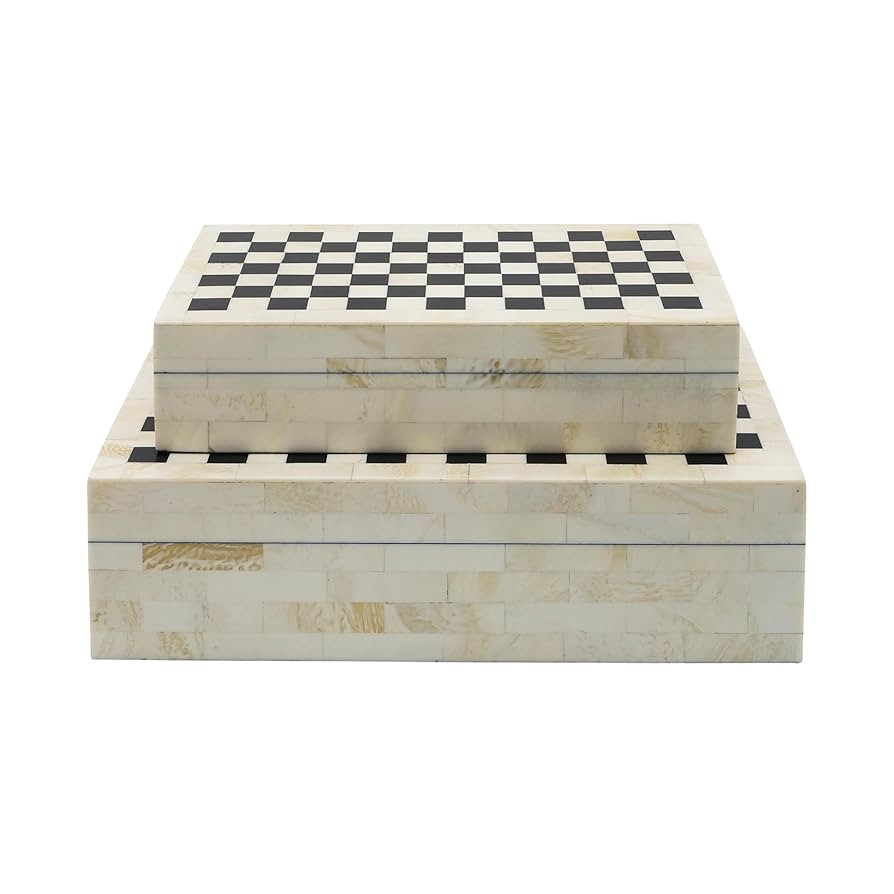 Sagebrook Home Decorative Storage Boxes Set – Checkered Design, Resin & Wood Keepsake Boxes –... | Amazon (US)